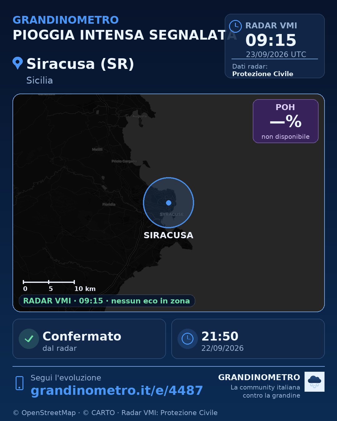 Mappa dell'evento: pioggia intensa a Siracusa (SR)