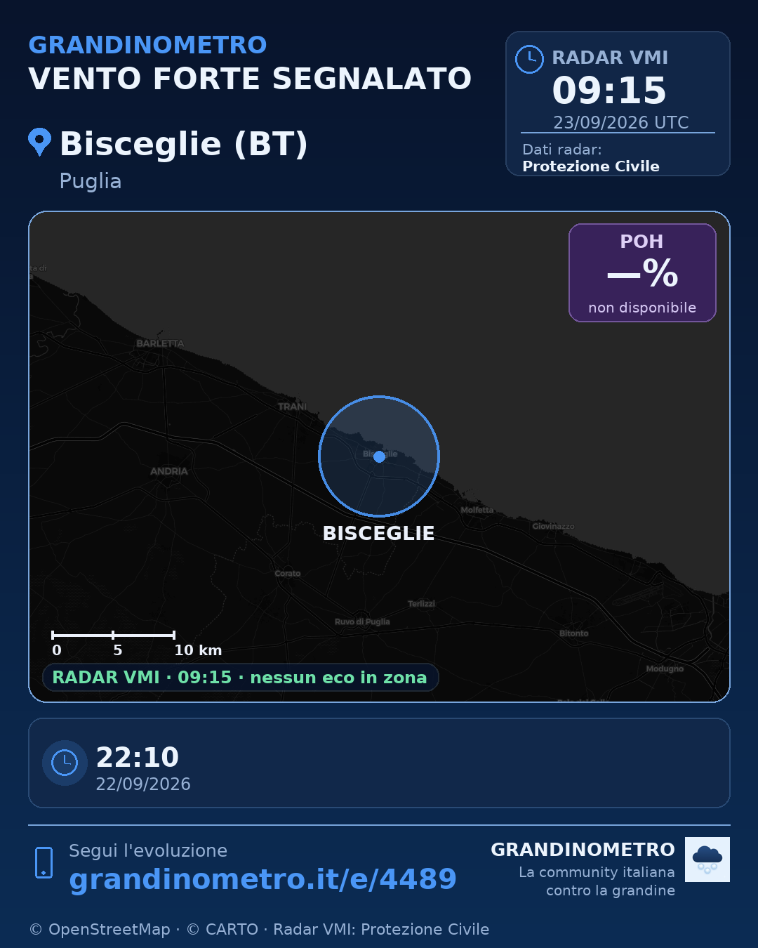 Mappa dell'evento: vento forte a Bisceglie (BT)