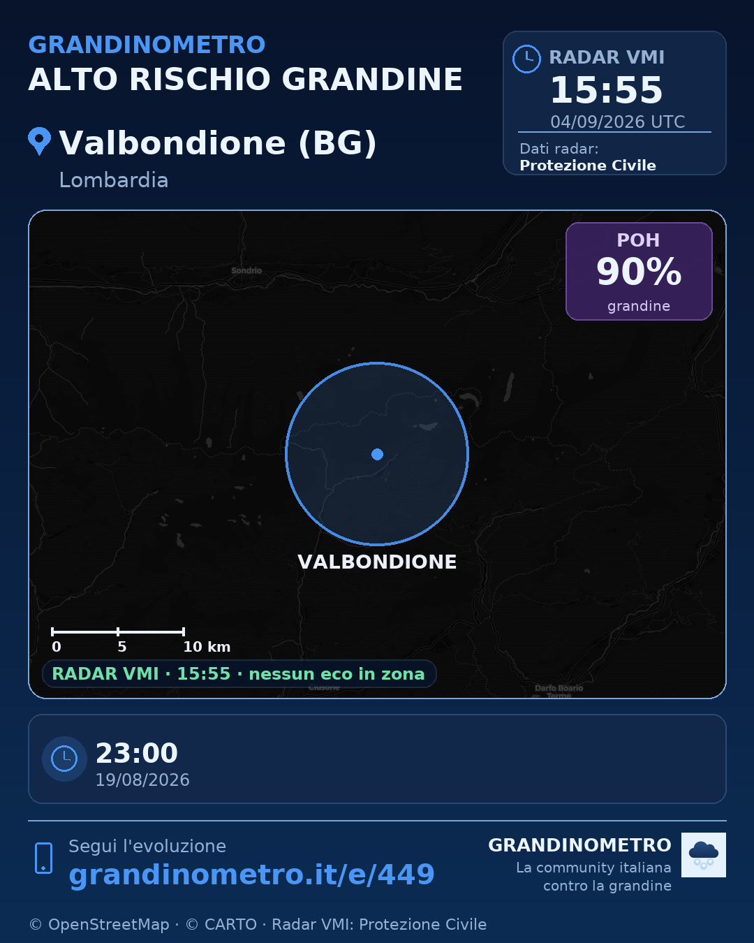 Mappa dell'evento: grandine a Valbondione (BG)