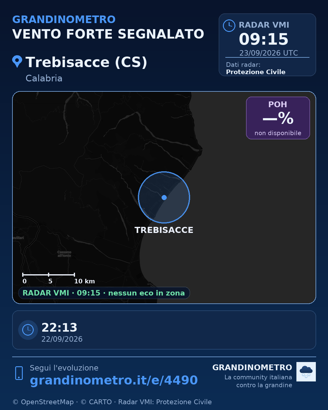 Mappa dell'evento: vento forte a Trebisacce (CS)