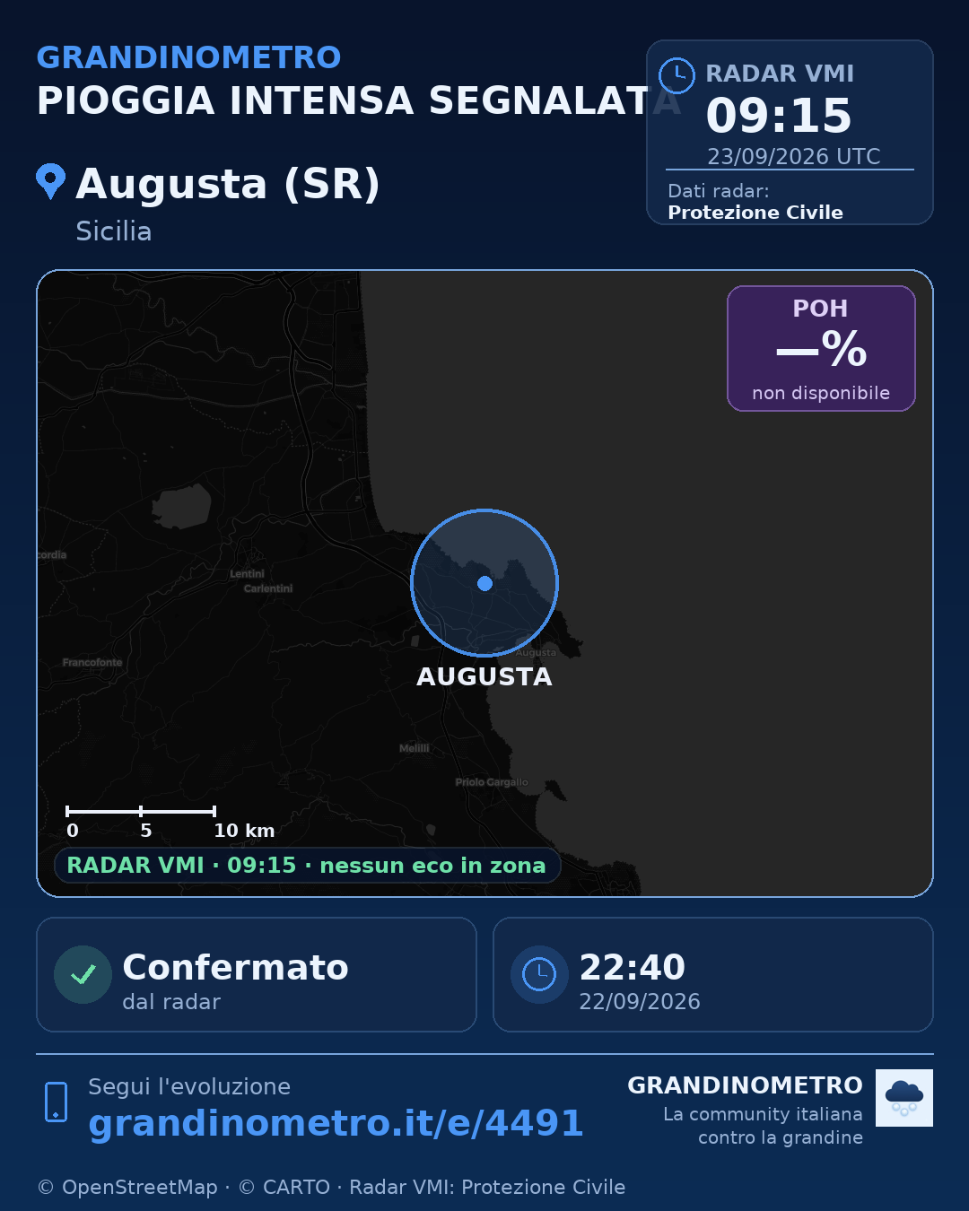 Mappa dell'evento: pioggia intensa ad Augusta (SR)