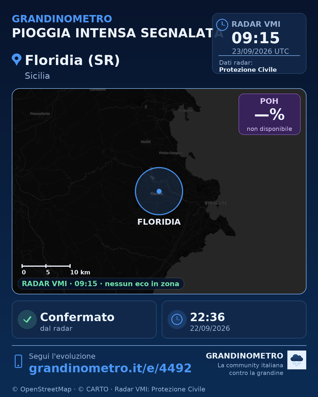 Mappa dell'evento: pioggia intensa a Floridia (SR)