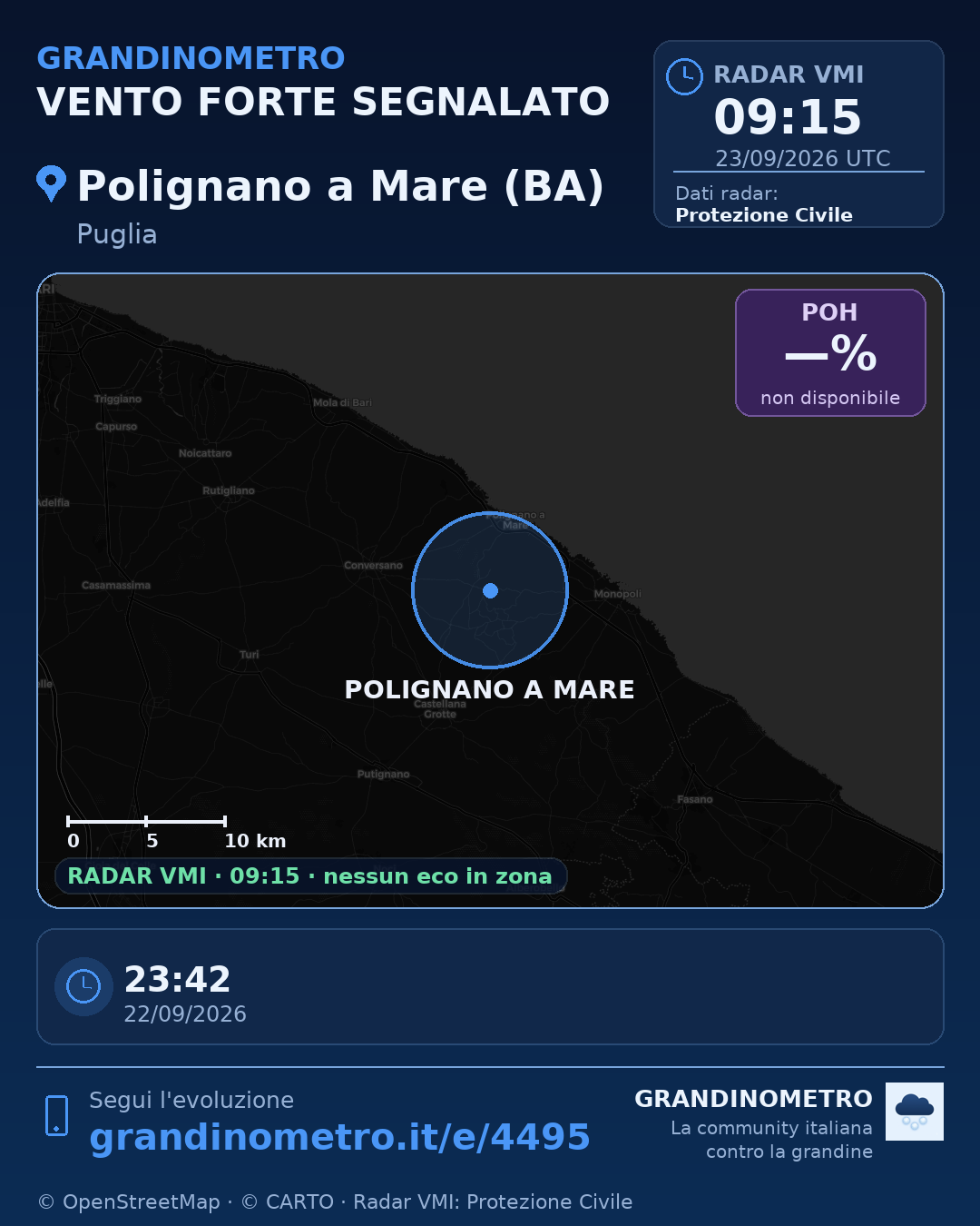 Mappa dell'evento: vento forte a Polignano a Mare (BA)