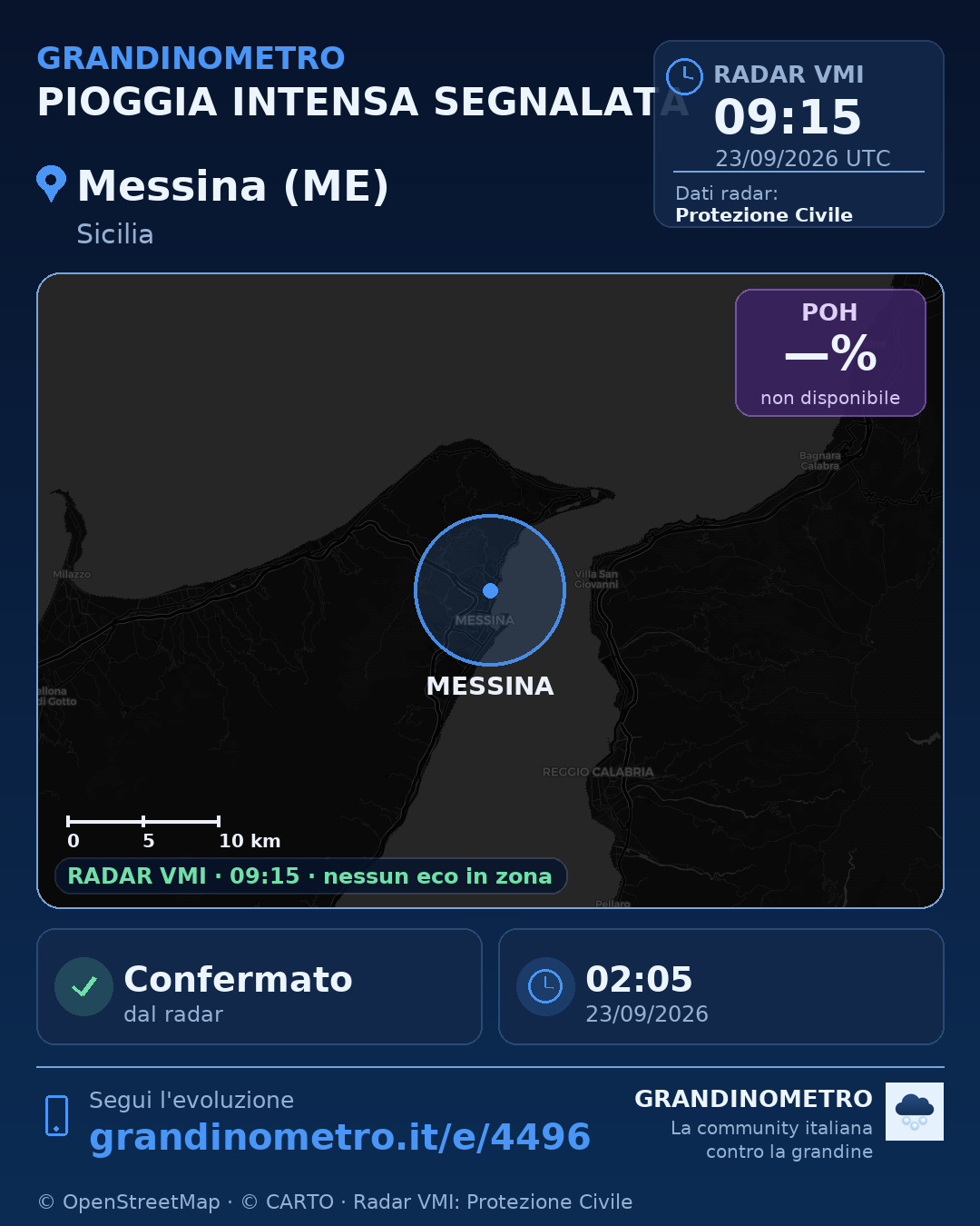 Mappa dell'evento: pioggia intensa a Messina (ME)