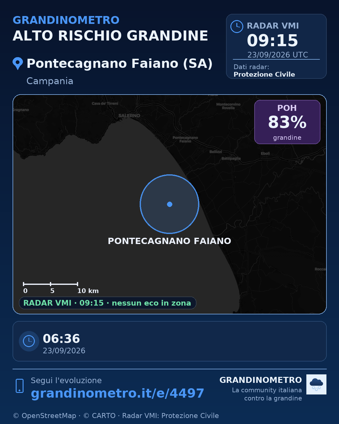 Mappa dell'evento: grandine a Pontecagnano Faiano (SA)