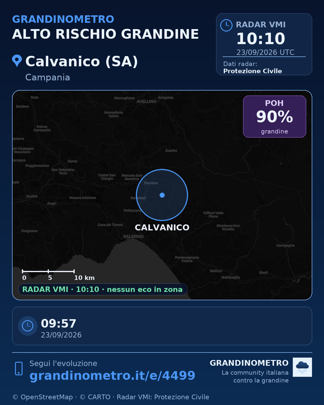 Mappa dell'evento: grandine a Calvanico (SA)
