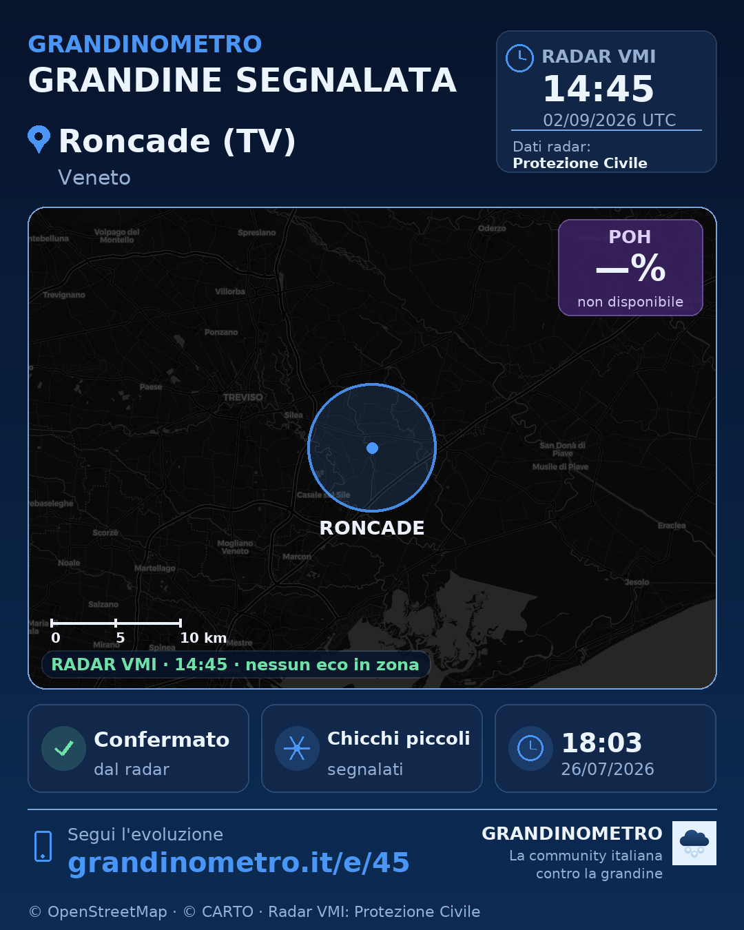 Mappa dell'evento: grandine a Roncade (TV)