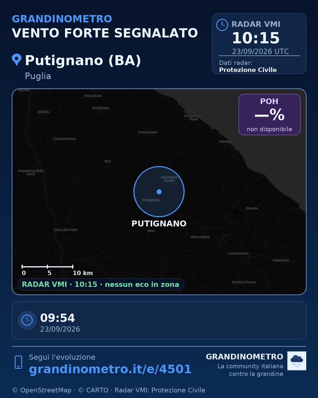 Mappa dell'evento: vento forte a Putignano (BA)