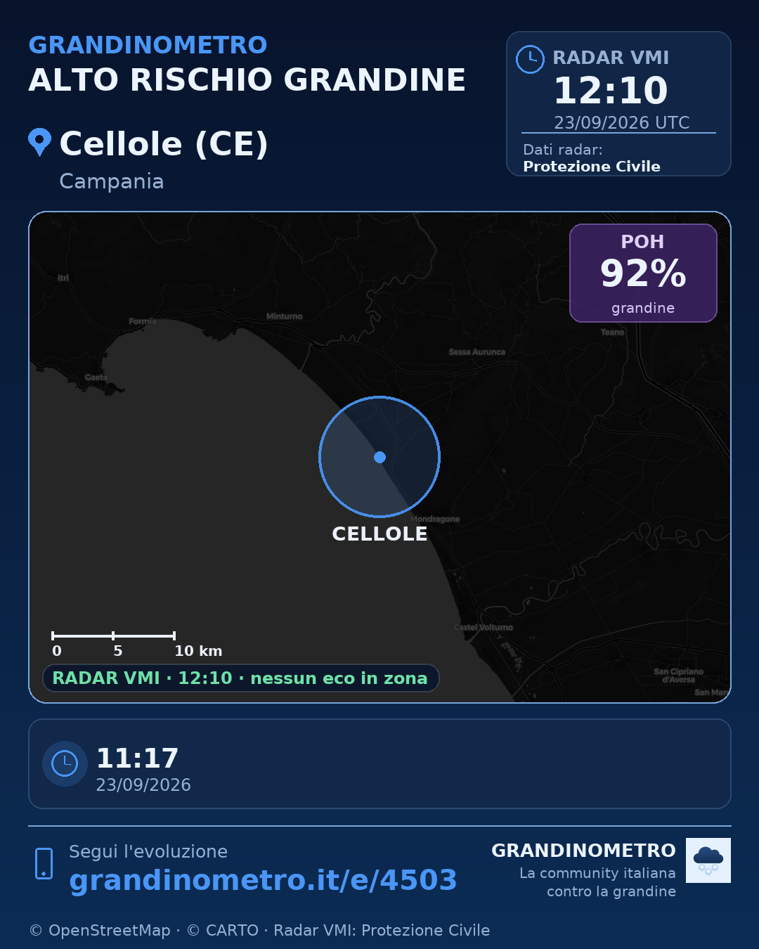 Mappa dell'evento: grandine a Cellole (CE)