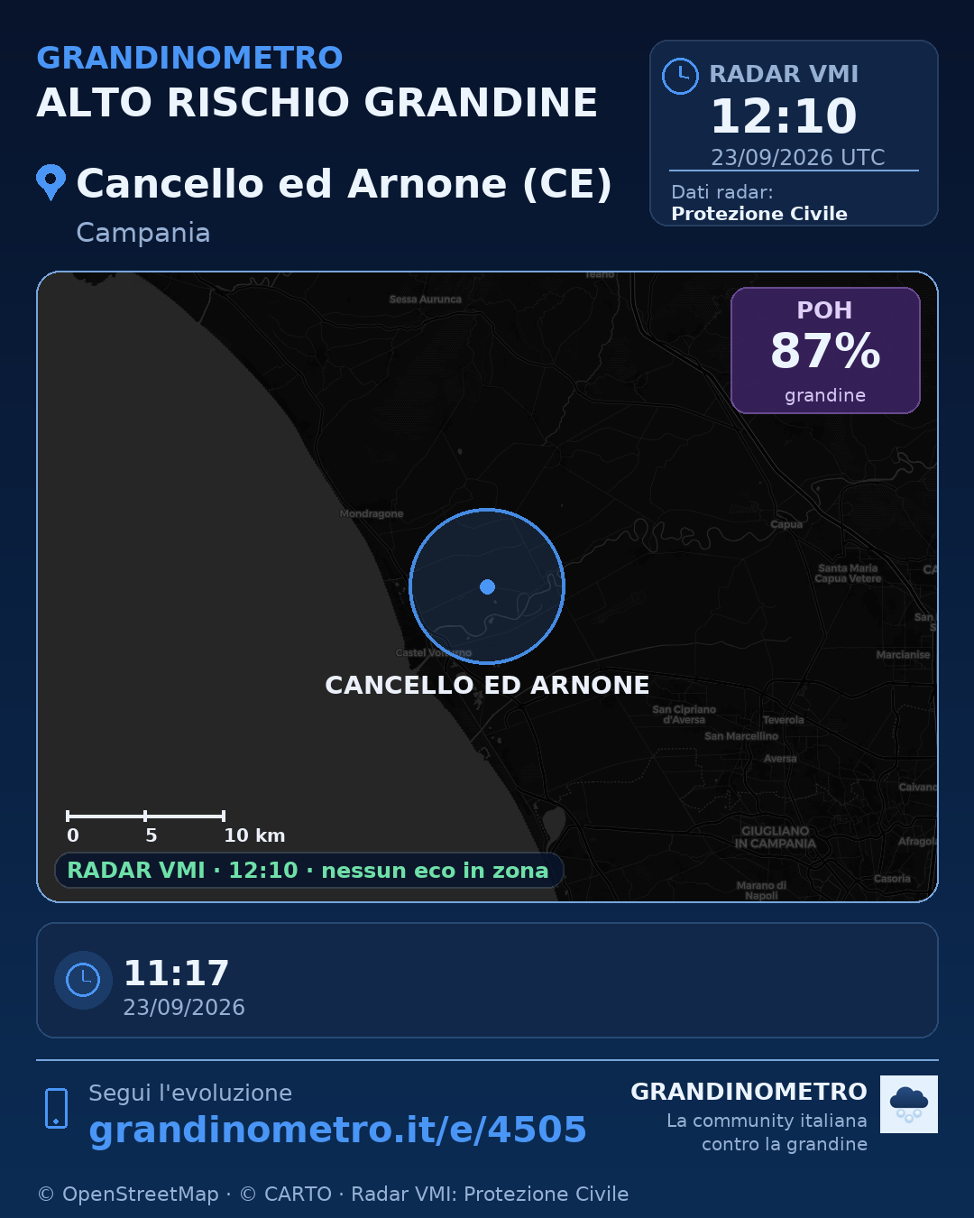 Mappa dell'evento: grandine a Cancello ed Arnone (CE)