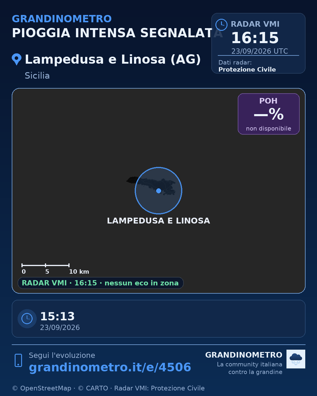 Mappa dell'evento: pioggia intensa a Lampedusa e Linosa (AG)