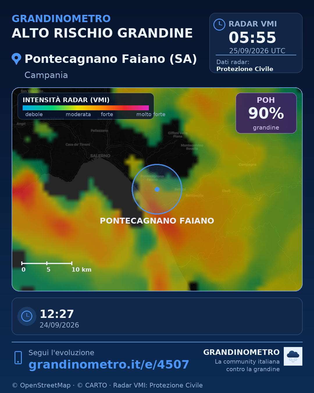 Mappa dell'evento: grandine a Pontecagnano Faiano (SA)