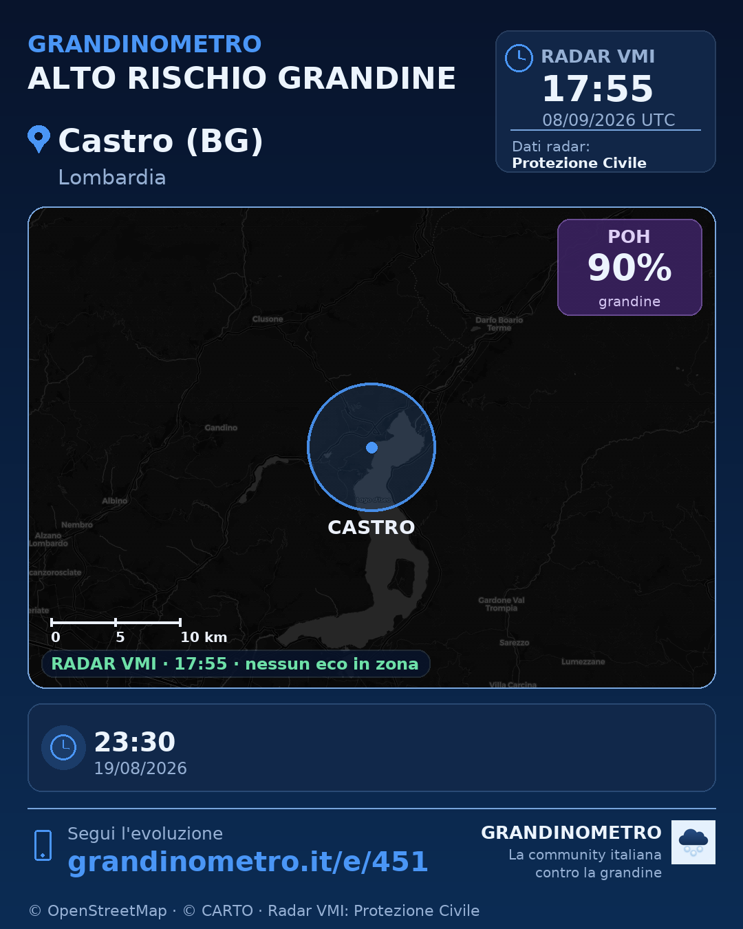 Mappa dell'evento: grandine a Castro (BG)