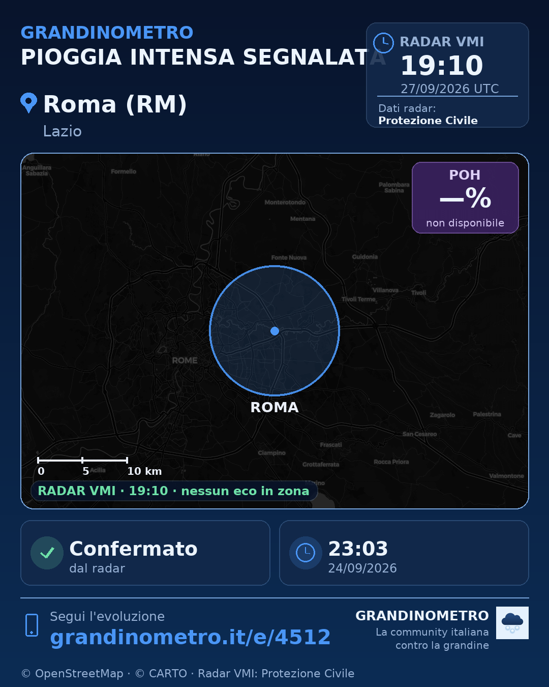 Mappa dell'evento: pioggia intensa a Roma (RM)