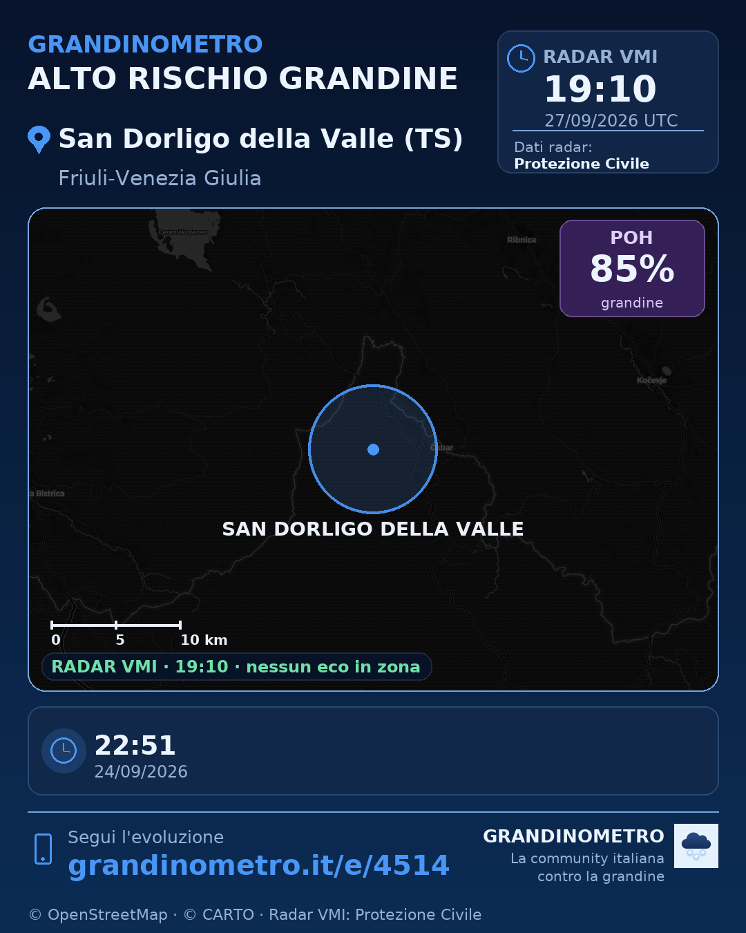 Mappa dell'evento: grandine a San Dorligo della Valle (TS)