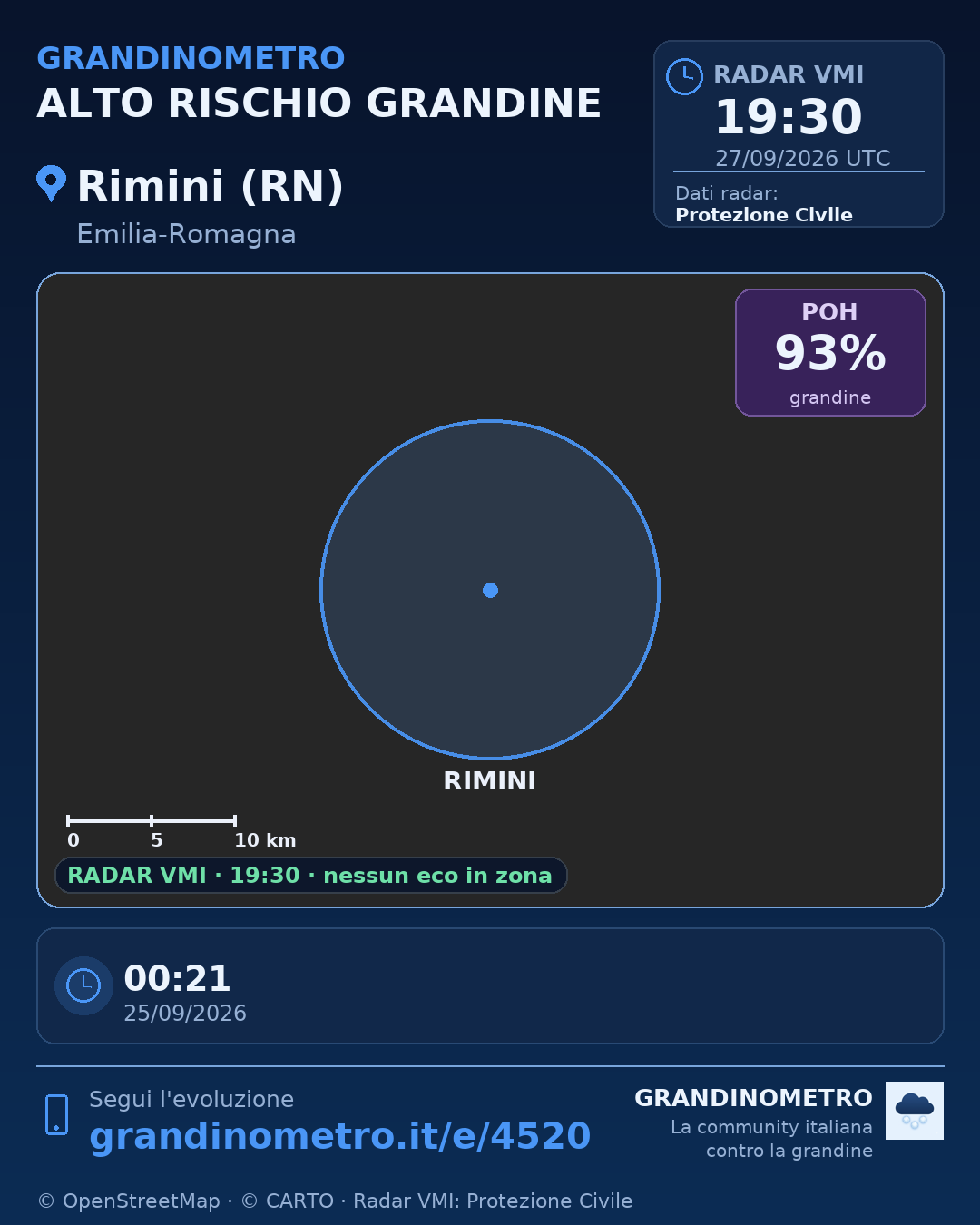 Mappa dell'evento: grandine a Rimini (RN)