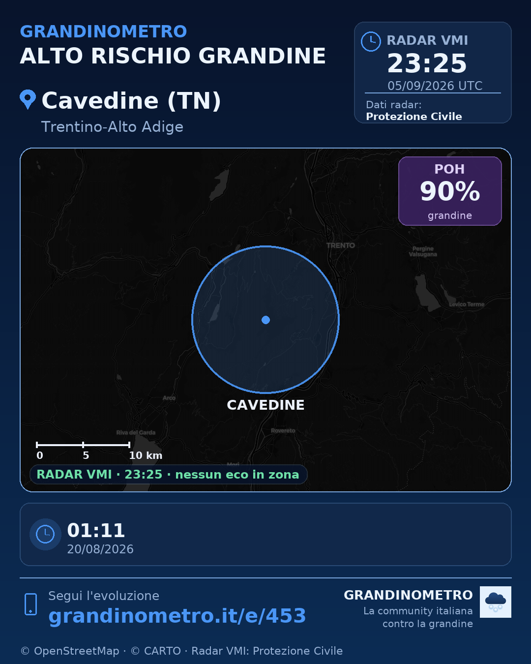 Mappa dell'evento: grandine a Cavedine (TN)