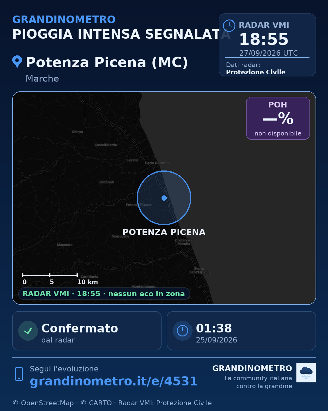 Mappa dell'evento: pioggia intensa a Potenza Picena (MC)