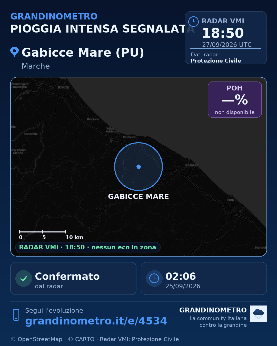 Mappa dell'evento: pioggia intensa a Gabicce Mare (PU)