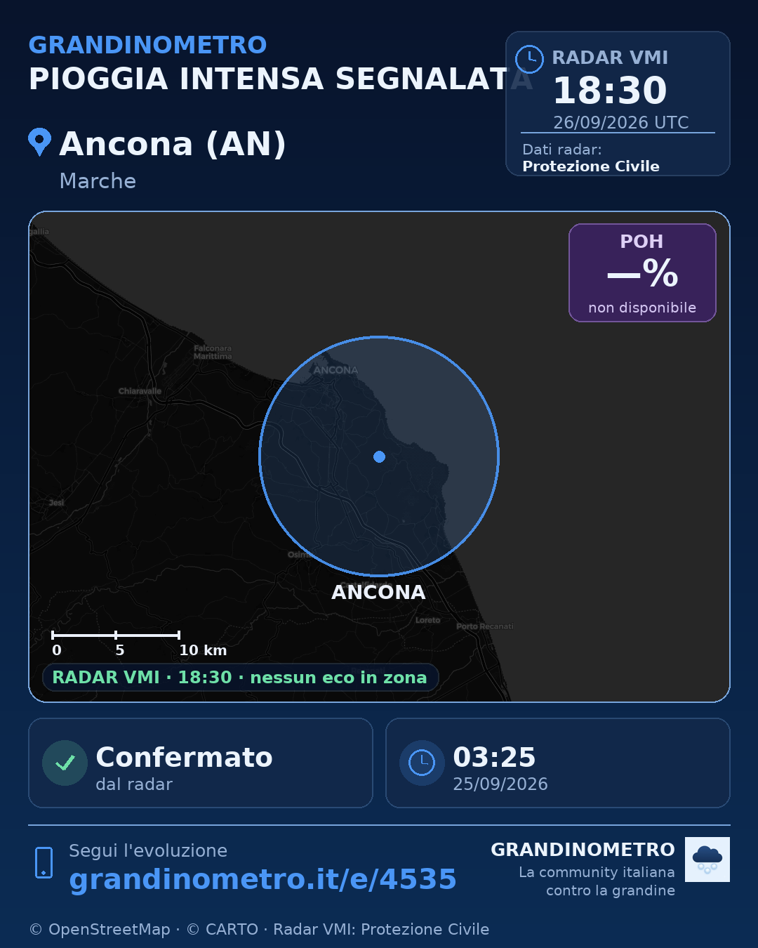 Mappa dell'evento: pioggia intensa ad Ancona (AN)
