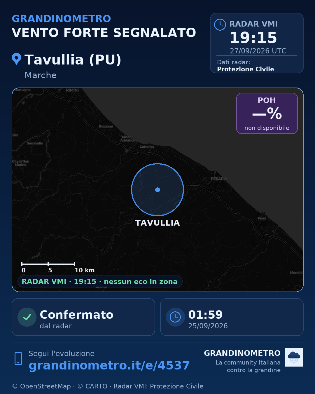 Mappa dell'evento: vento forte a Tavullia (PU)
