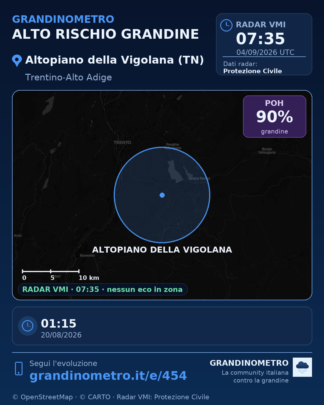 Mappa dell'evento: grandine ad Altopiano della Vigolana (TN)