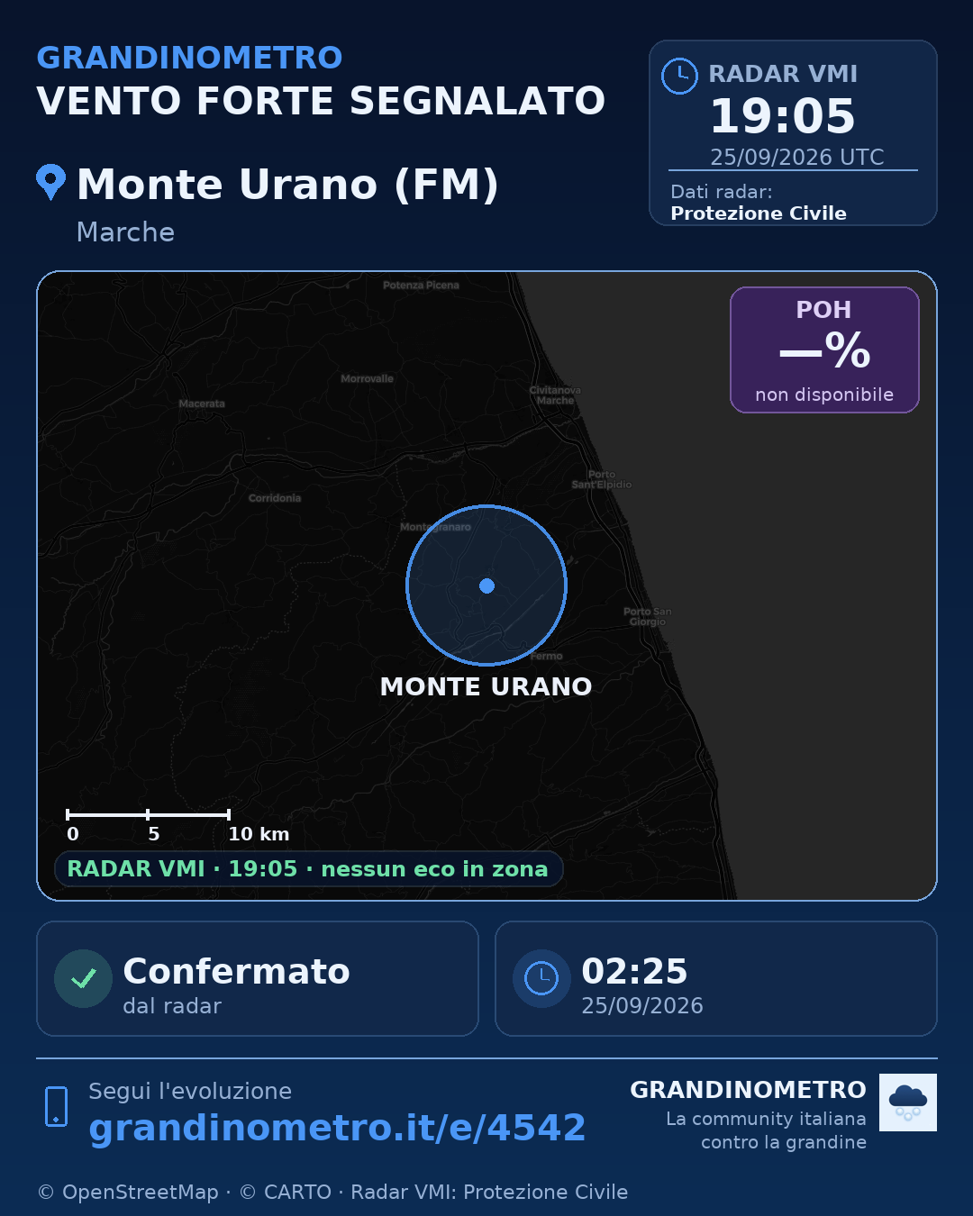 Mappa dell'evento: vento forte a Monte Urano (FM)