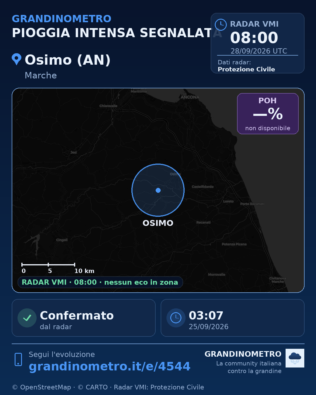 Mappa dell'evento: pioggia intensa a Osimo (AN)