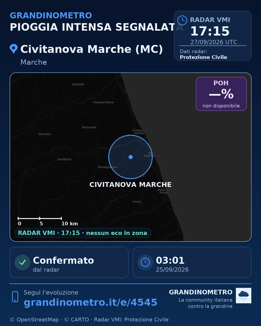 Mappa dell'evento: pioggia intensa a Civitanova Marche (MC)