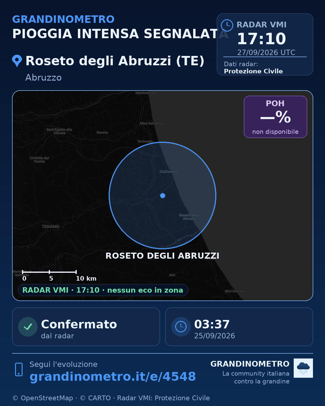 Mappa dell'evento: pioggia intensa a Roseto degli Abruzzi (TE)