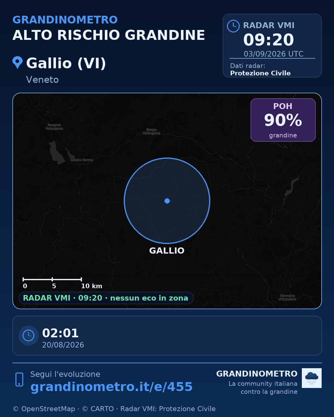 Mappa dell'evento: grandine a Gallio (VI)