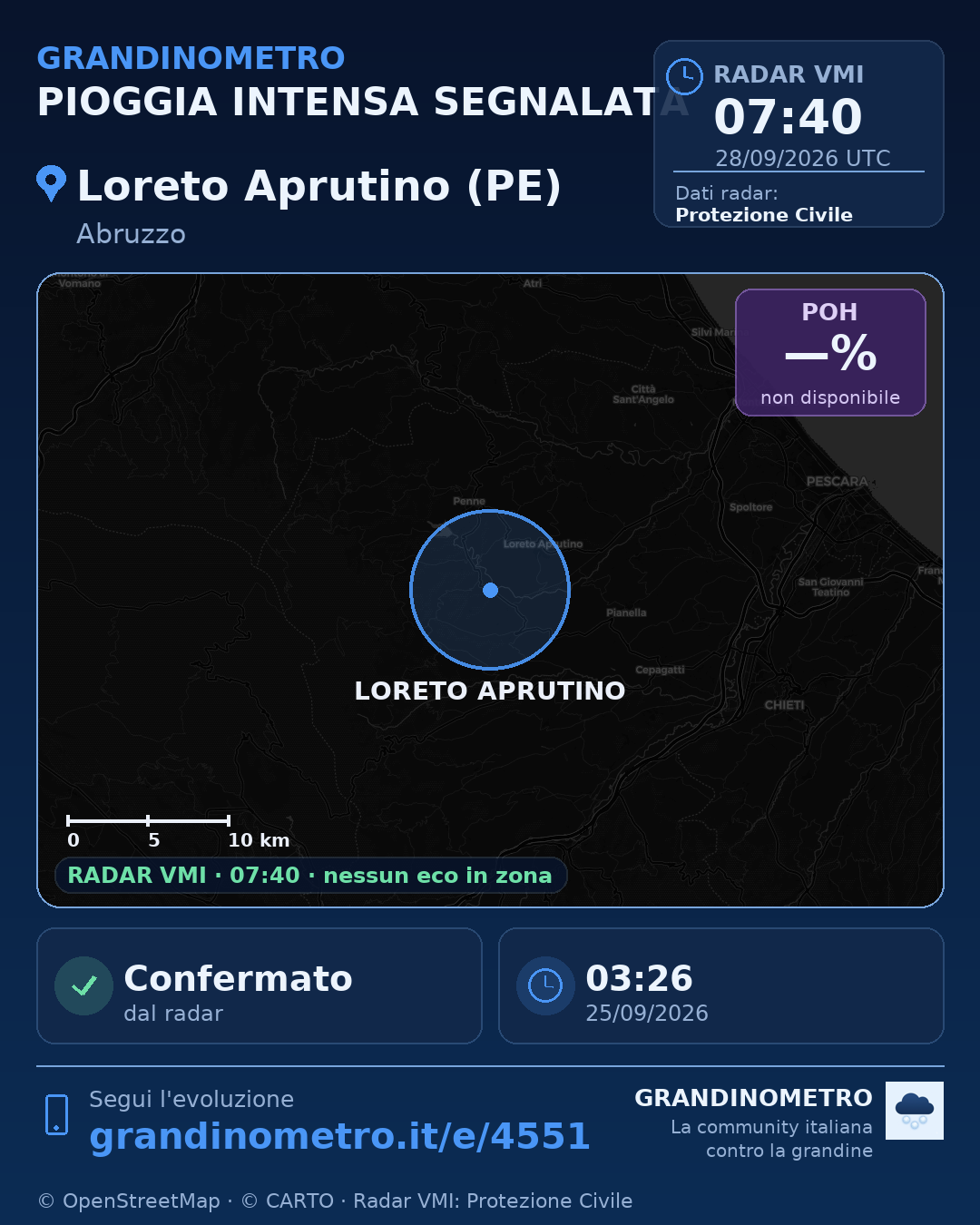 Mappa dell'evento: pioggia intensa a Loreto Aprutino (PE)