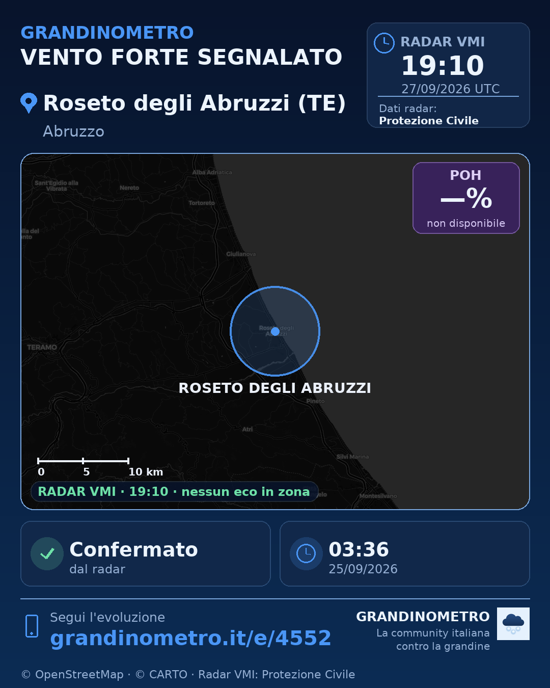 Mappa dell'evento: vento forte a Roseto degli Abruzzi (TE)