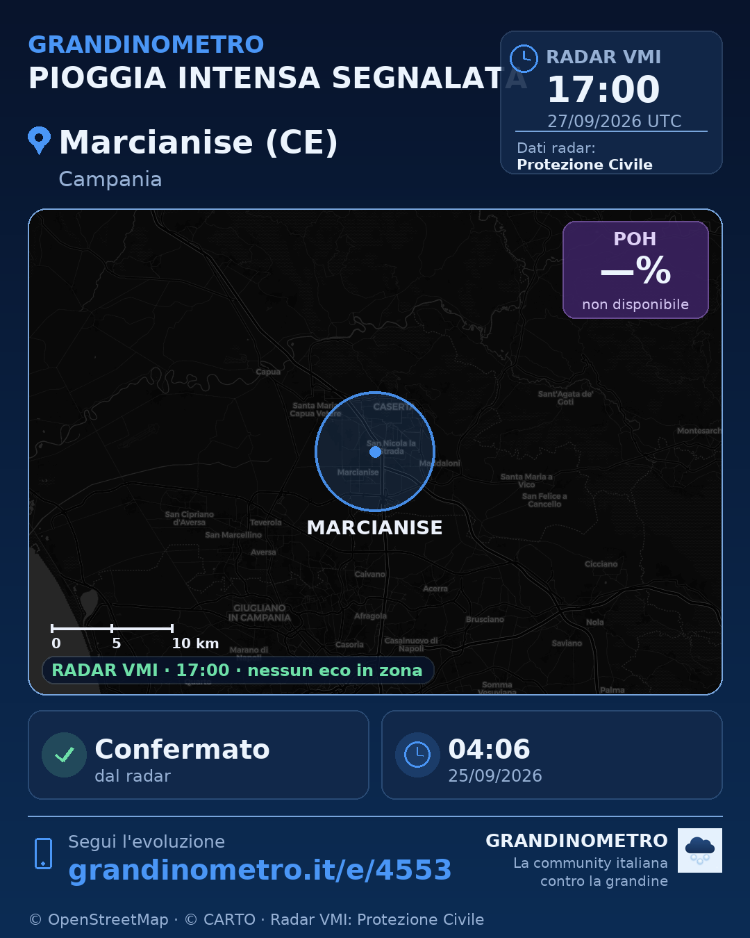Mappa dell'evento: pioggia intensa a Marcianise (CE)