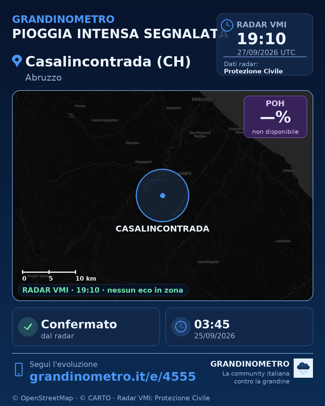 Mappa dell'evento: pioggia intensa a Casalincontrada (CH)