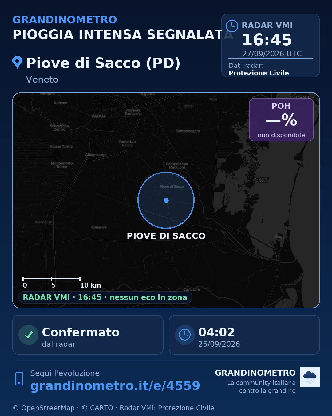 Mappa dell'evento: pioggia intensa a Piove di Sacco (PD)