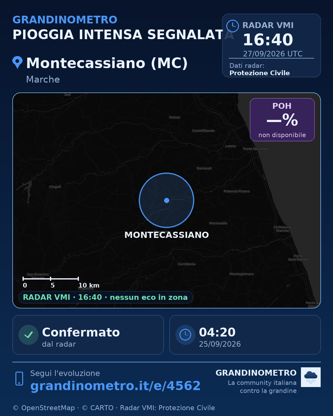 Mappa dell'evento: pioggia intensa a Montecassiano (MC)