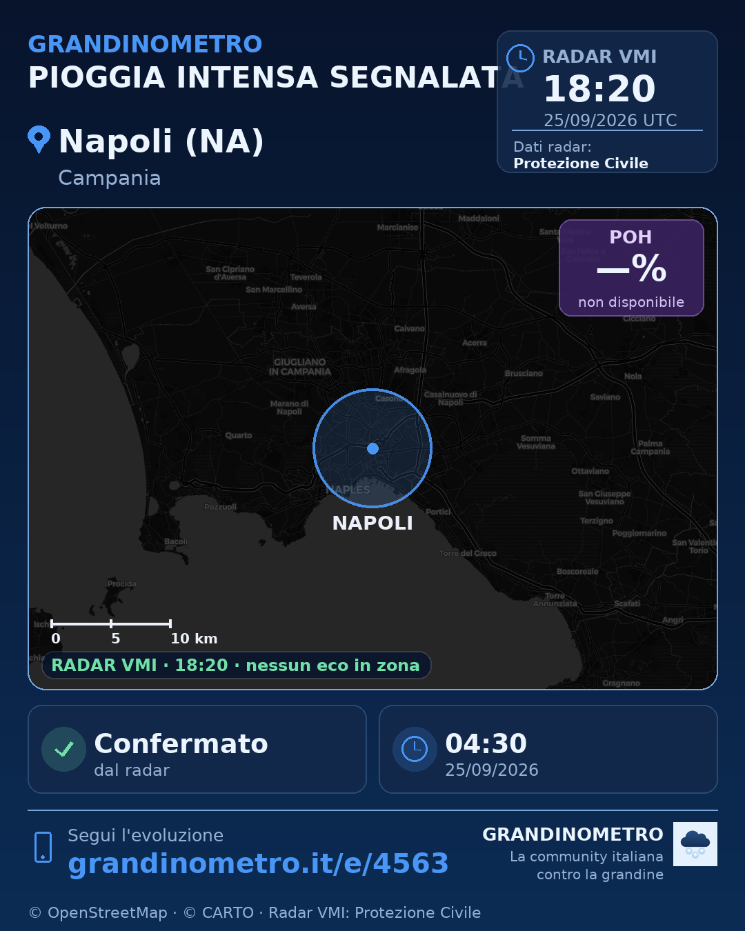 Mappa dell'evento: pioggia intensa a Napoli (NA)