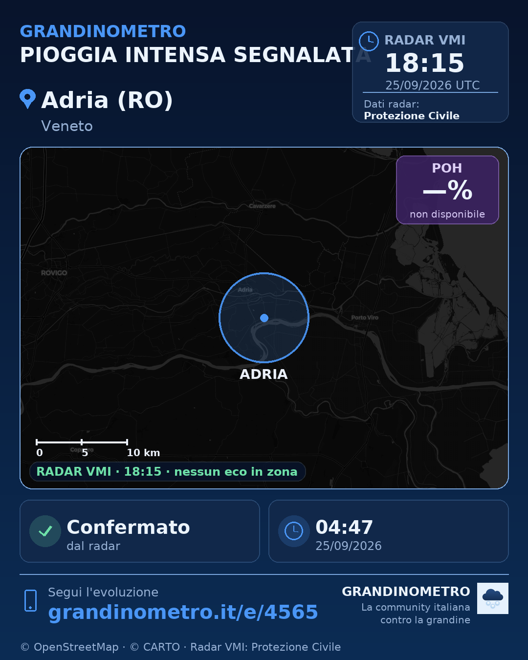 Mappa dell'evento: pioggia intensa ad Adria (RO)