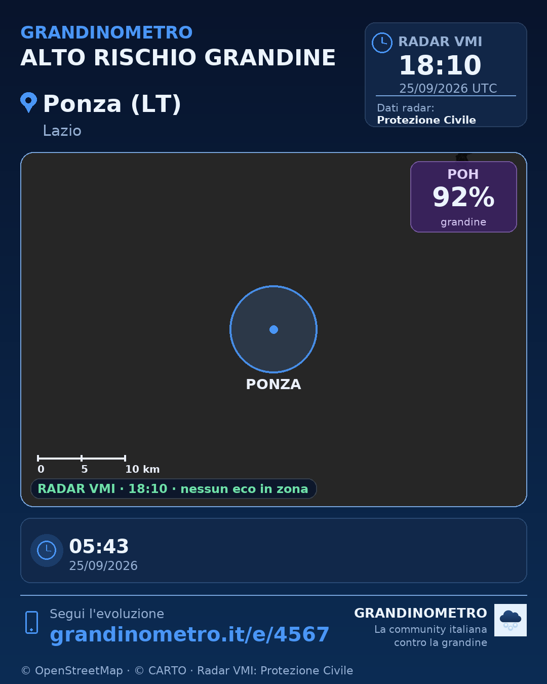 Mappa dell'evento: grandine a Ponza (LT)