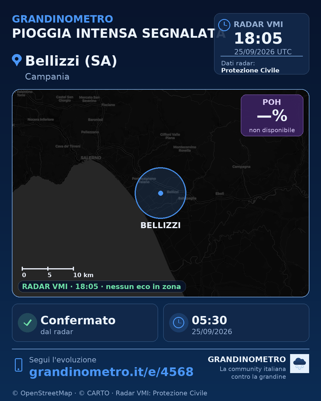 Mappa dell'evento: pioggia intensa a Bellizzi (SA)