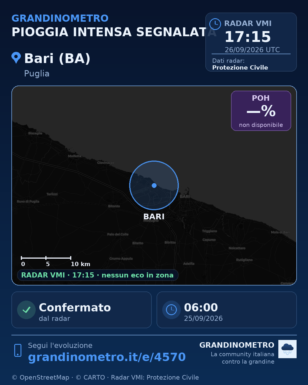 Mappa dell'evento: pioggia intensa a Bari (BA)
