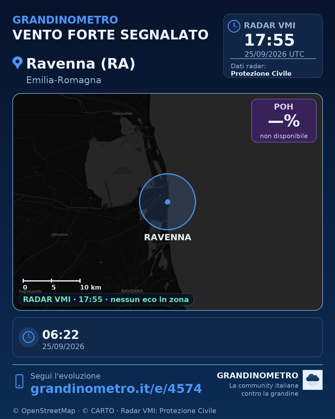 Mappa dell'evento: vento forte a Ravenna (RA)