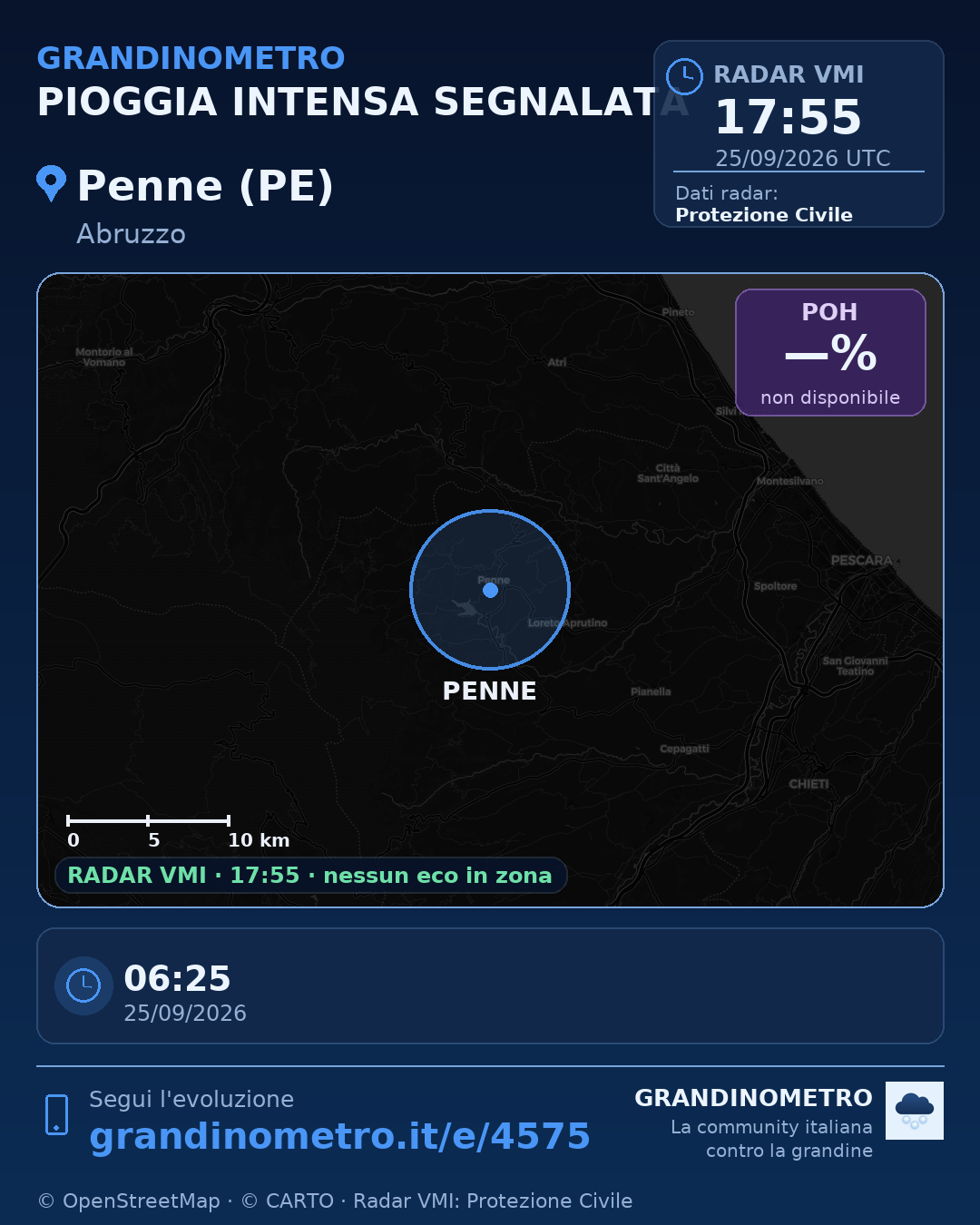 Mappa dell'evento: pioggia intensa a Penne (PE)