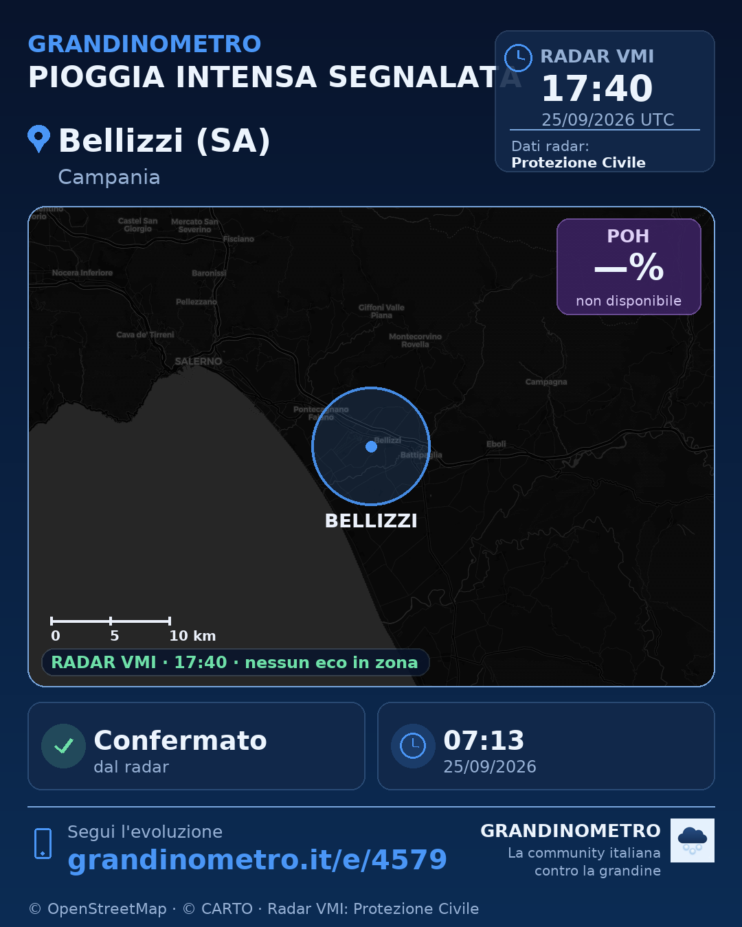 Mappa dell'evento: pioggia intensa a Bellizzi (SA)