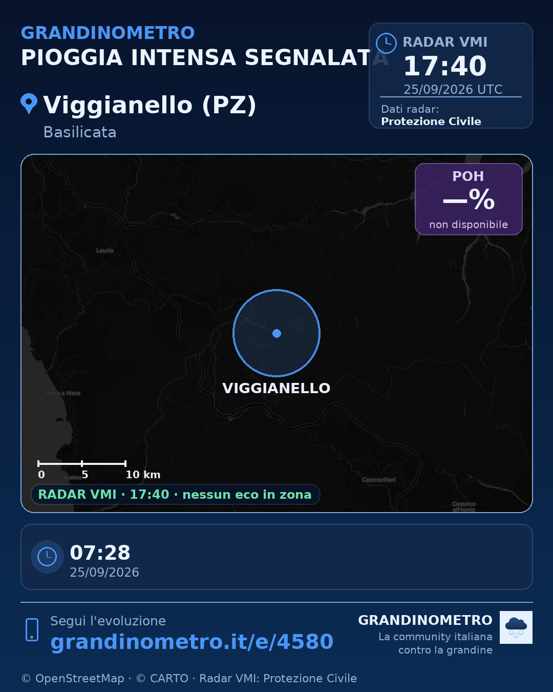 Mappa dell'evento: pioggia intensa a Viggianello (PZ)