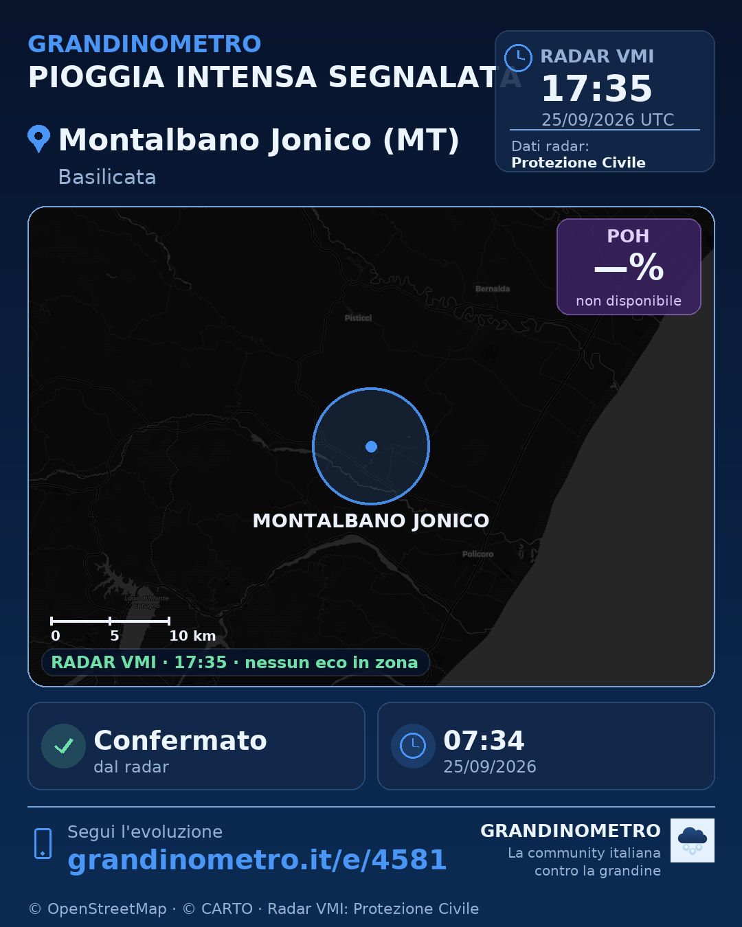 Mappa dell'evento: pioggia intensa a Montalbano Jonico (MT)
