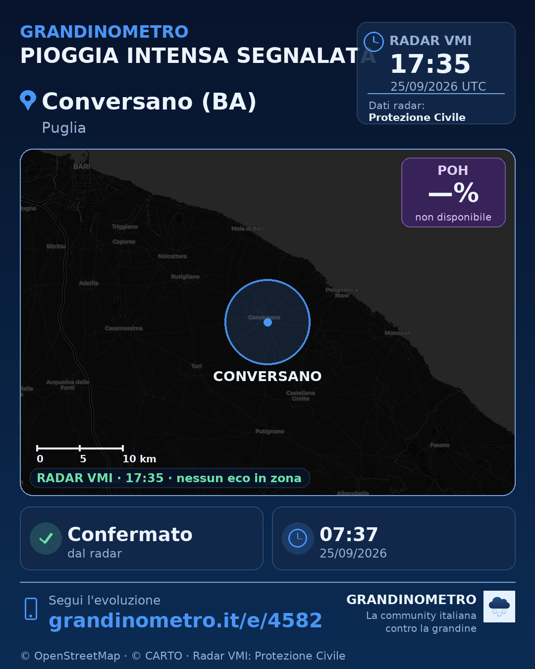 Mappa dell'evento: pioggia intensa a Conversano (BA)