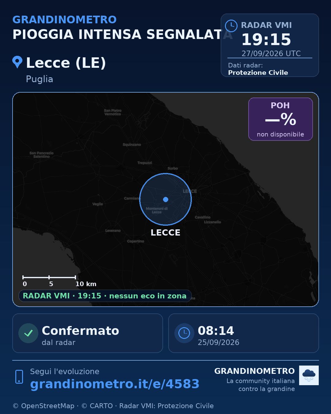Mappa dell'evento: pioggia intensa a Lecce (LE)
