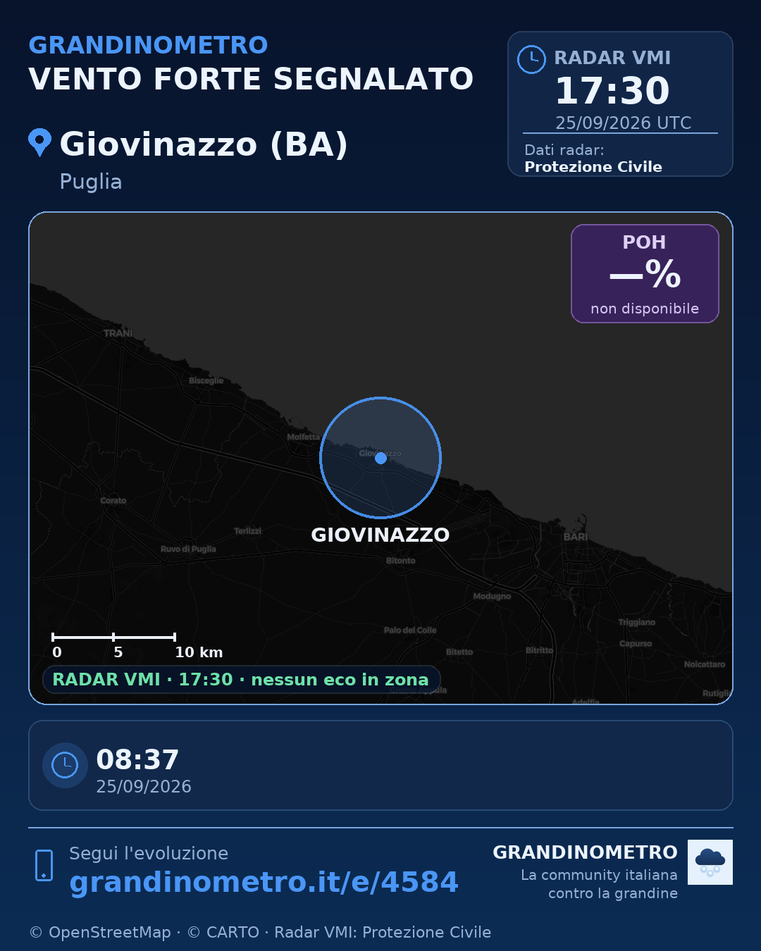 Mappa dell'evento: vento forte a Giovinazzo (BA)